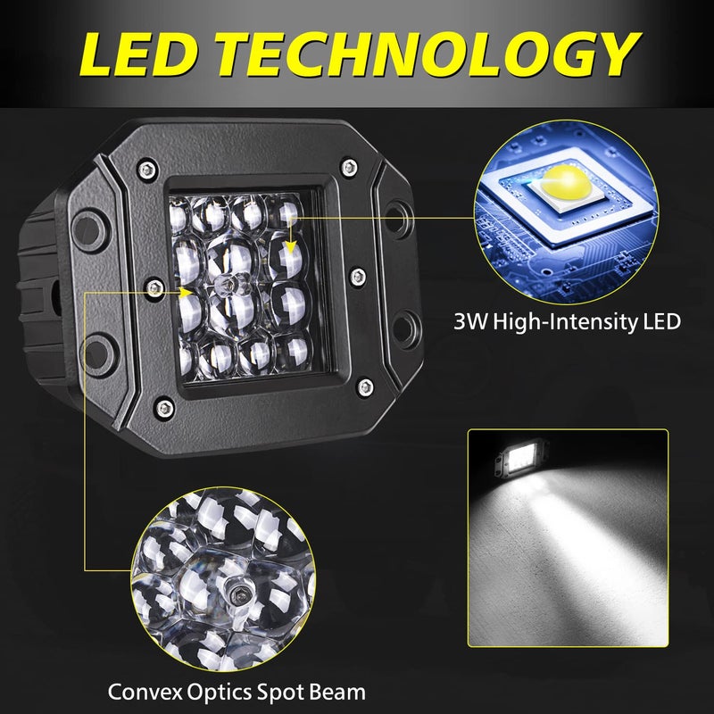 AKD Part Flush Mount LED Pods, 2pcs 84W Flush Mount LED Bumper Fog Lights Spot Beam Backup Reverse Lights Off Road Driving Light for Trucks Pickup UTV ATV Boat - Image 3